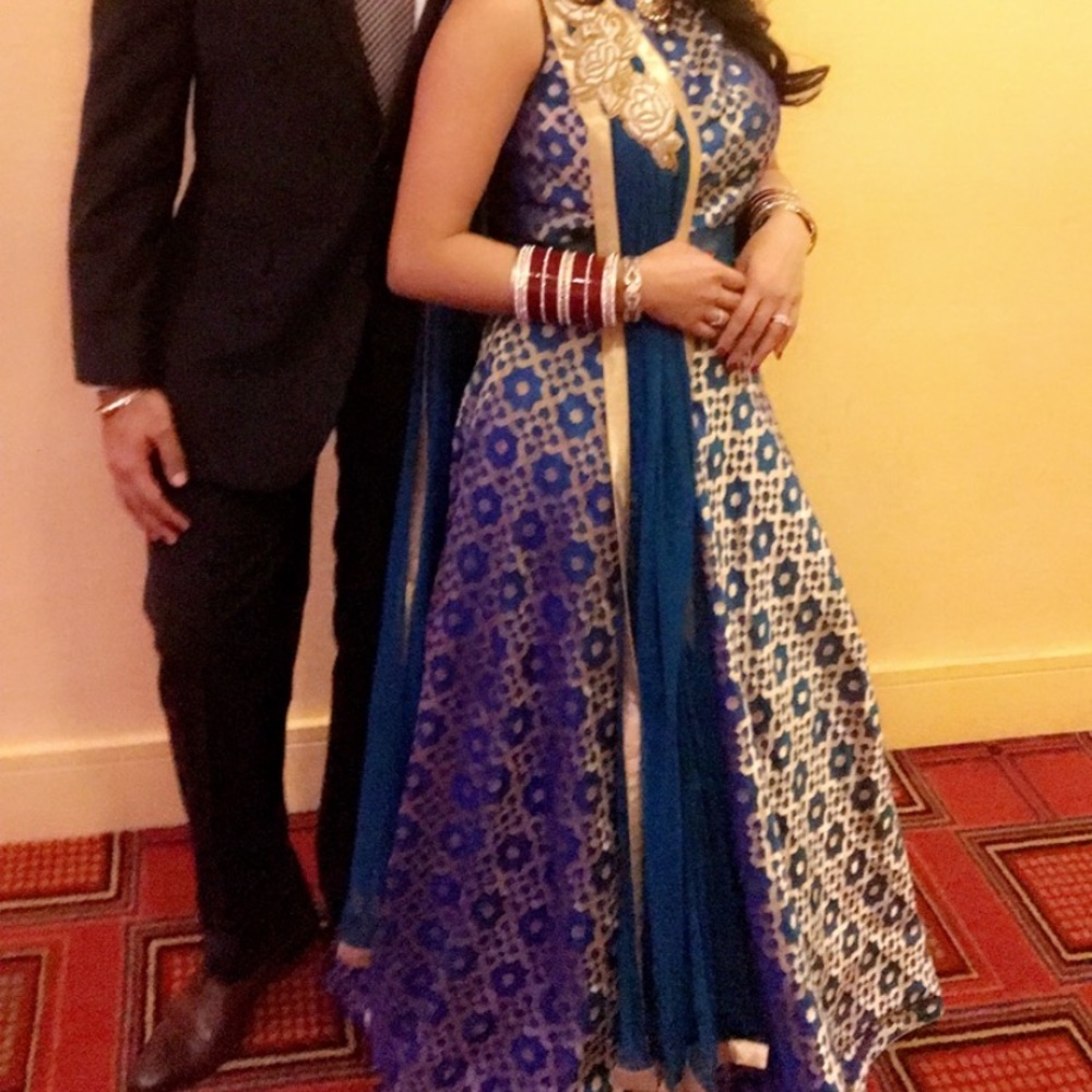 Blue anarkali with attached dupatta